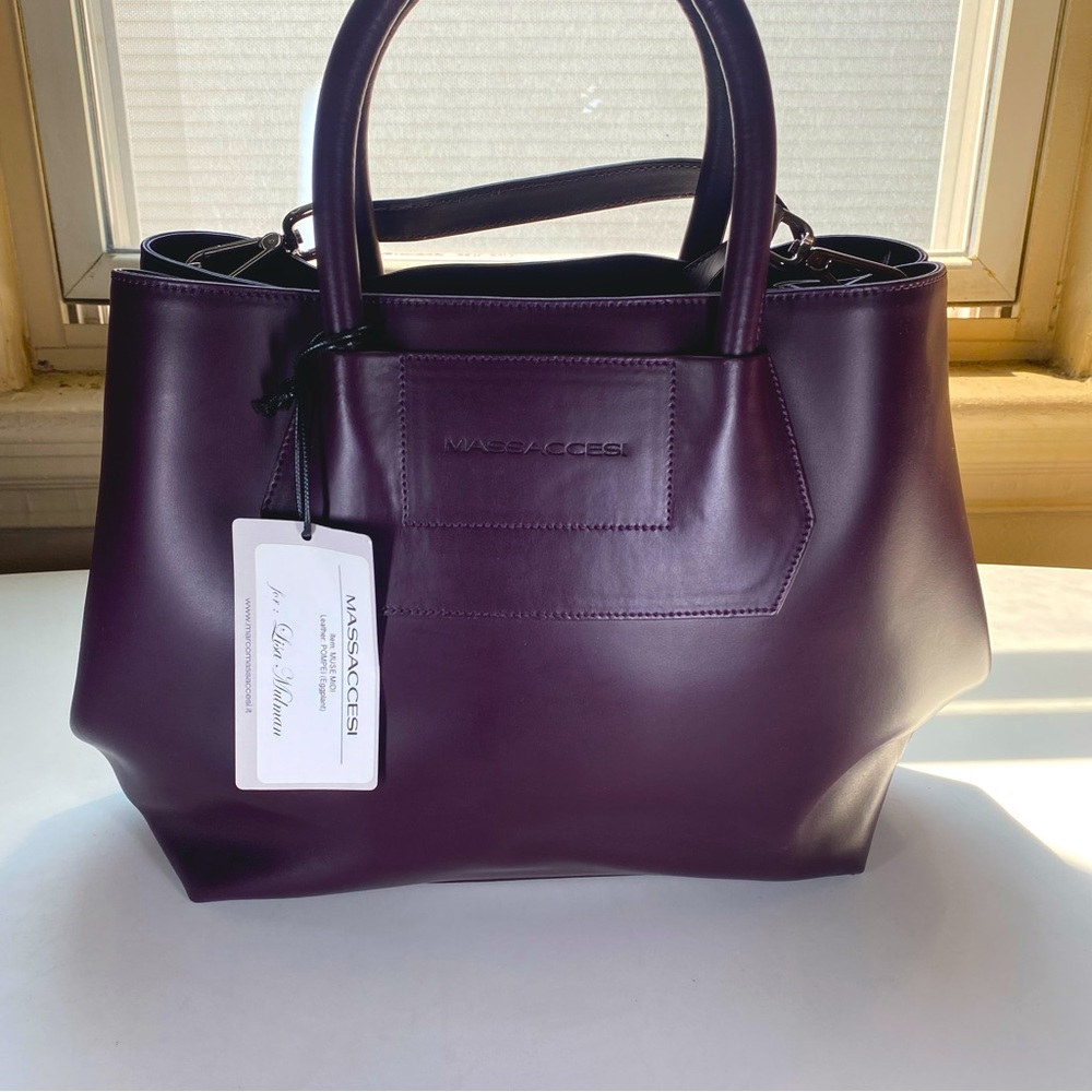 Massaccesi Eggplant purple Muse Midi leather bag